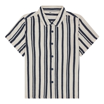 BIRKHOLM Muslin Skjorte Natur Beige & Navy Blå